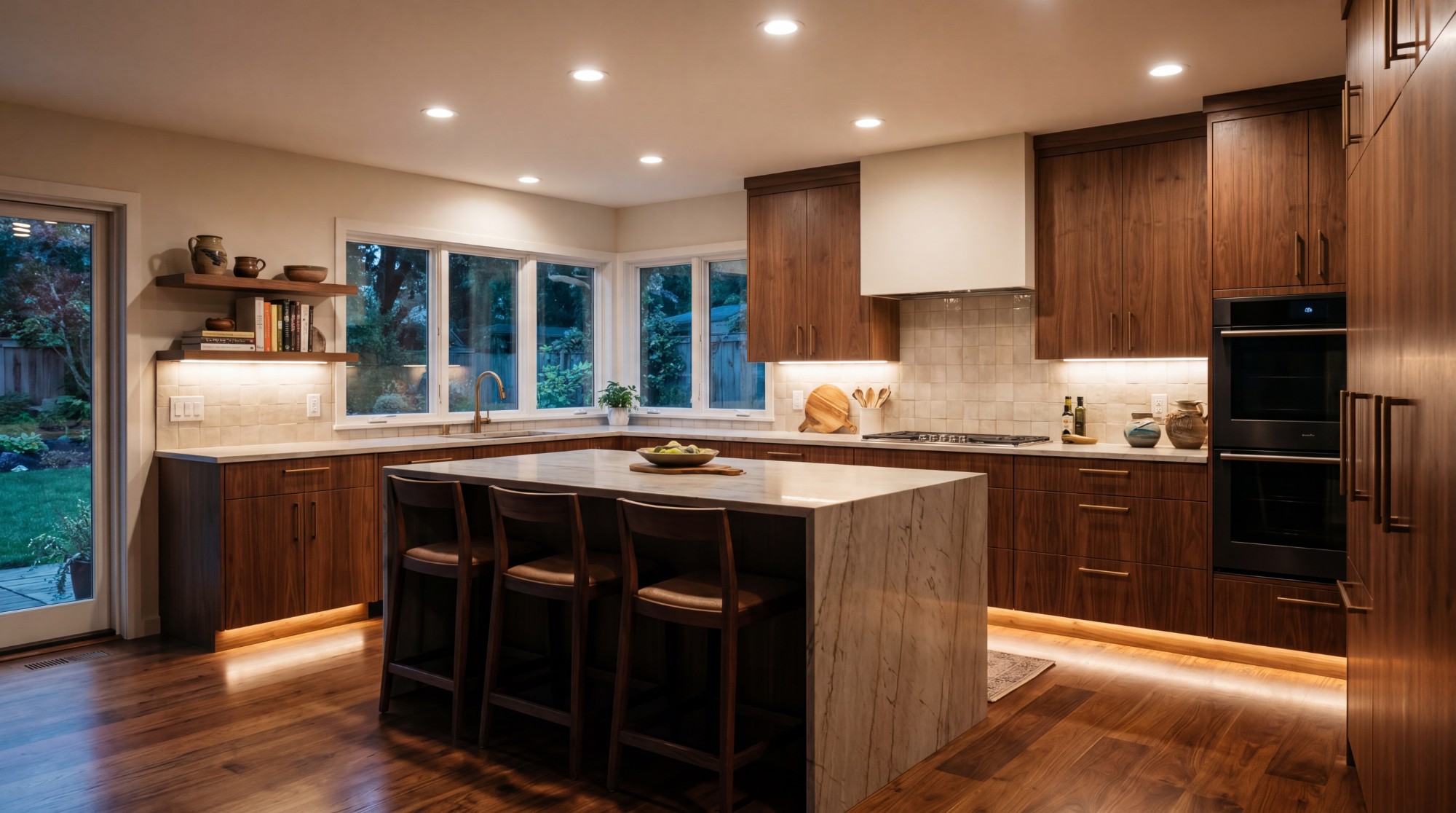 Recessed and under-cabinet lighting in a modern kitchen